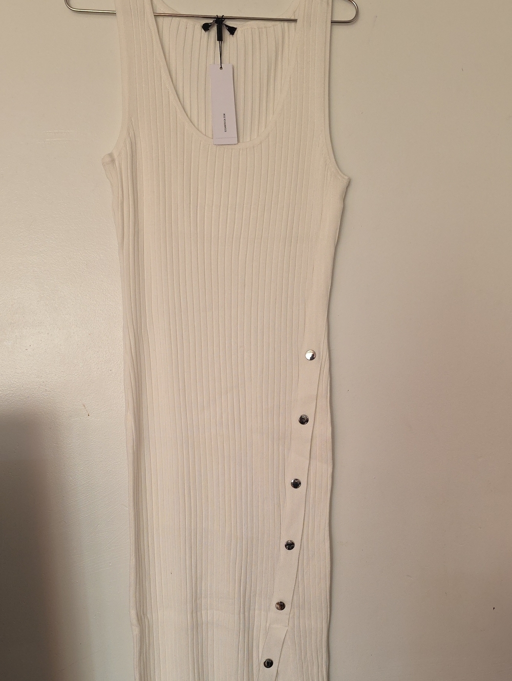 525 America Sleeveless Ribbed Tank Dress with Side Buttons - White